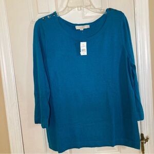 NWT loft teal blue boat neck sweater 3/4 sleeve xl